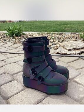 YRU Karma Alien Reflective Platform Boots holographic material